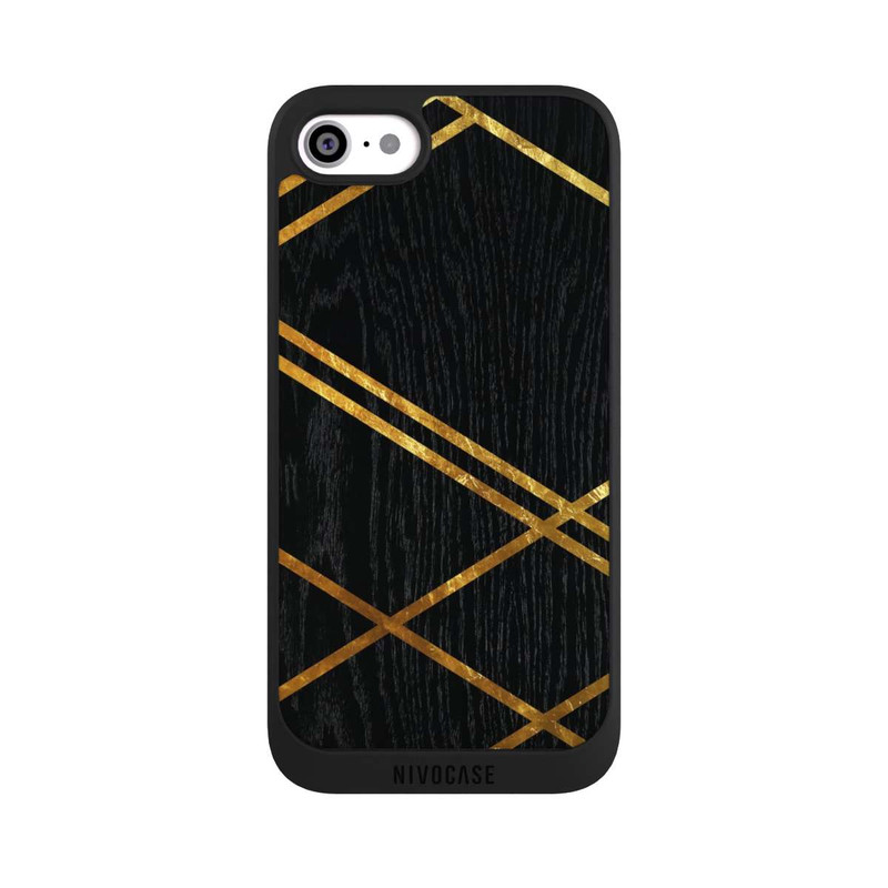 iPhone SE 2022 NIVOpure Schwarzes geometrisches Muster Goldene Streifen