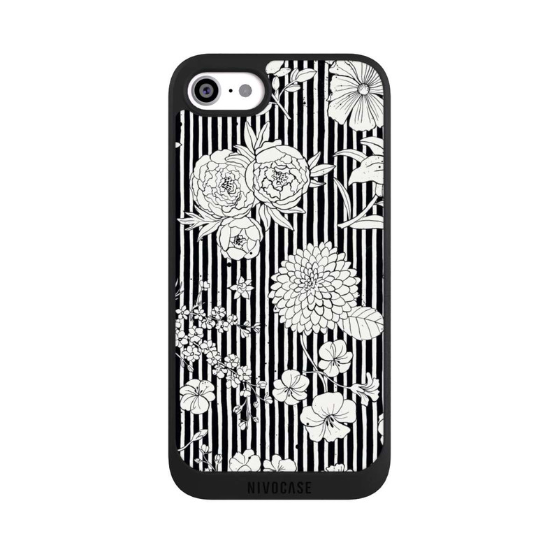 iPhone SE 2022 NIVOpure Flowers and Stripes Black and White