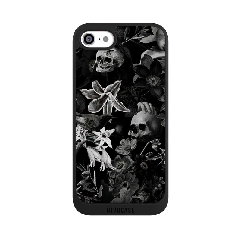 iPhone SE 2022 NIVOpure Skulls and Flowers on Black Background