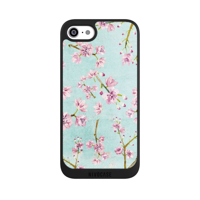 iPhone SE 2022 NIVOpure Motif de brindilles de fleurs de cerisier bleu clair