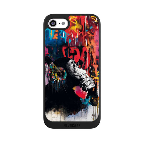 Apple iPhone SE (2022) NIVOpure Affe Stereo Kopfhörer Graffiti Street Art Blau