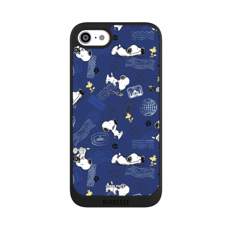 iPhone SE 2022 NIVOpure Peanuts Travel Stamps Pattern Blue