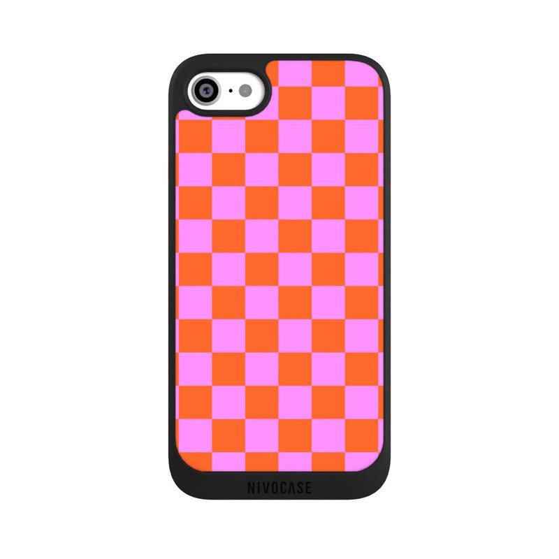 iPhone SE 2022 NIVOpure Checked Pattern Orange Pink Small Squares
