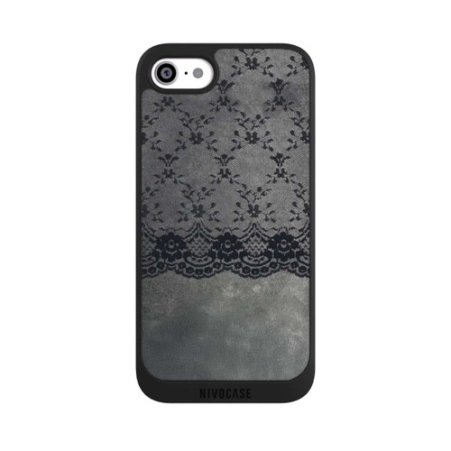 Apple iPhone SE (2022) NIVOpure Schwarzes Spitzenmuster auf grauem Hintergrund