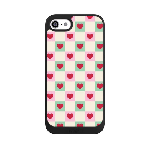 Apple iPhone SE (2022) NIVOpure Cœurs à Carreaux Rose et Vert Saint-Valentin