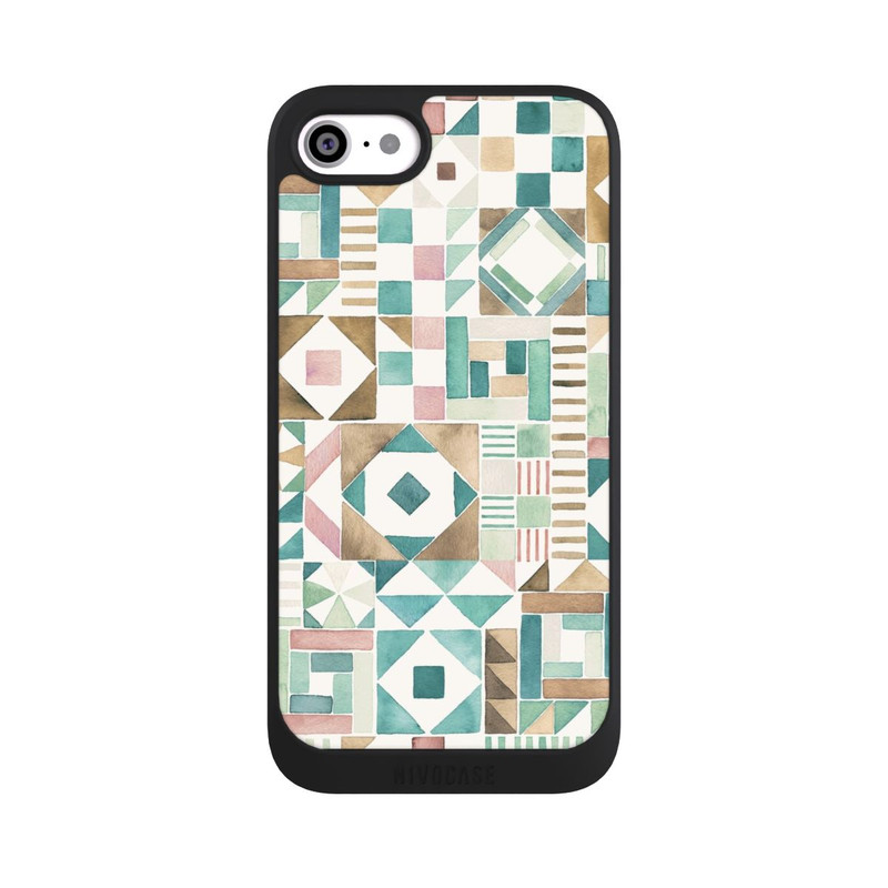 iPhone SE 2022 NIVOpure Geometric Blocks Retro Vintage Patchwork Green