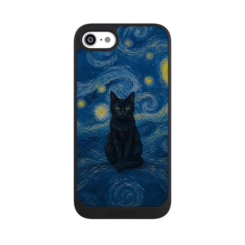iPhone SE 2022 NIVOpure Sternennacht von Vincent van Gogh mit Katze mit KI