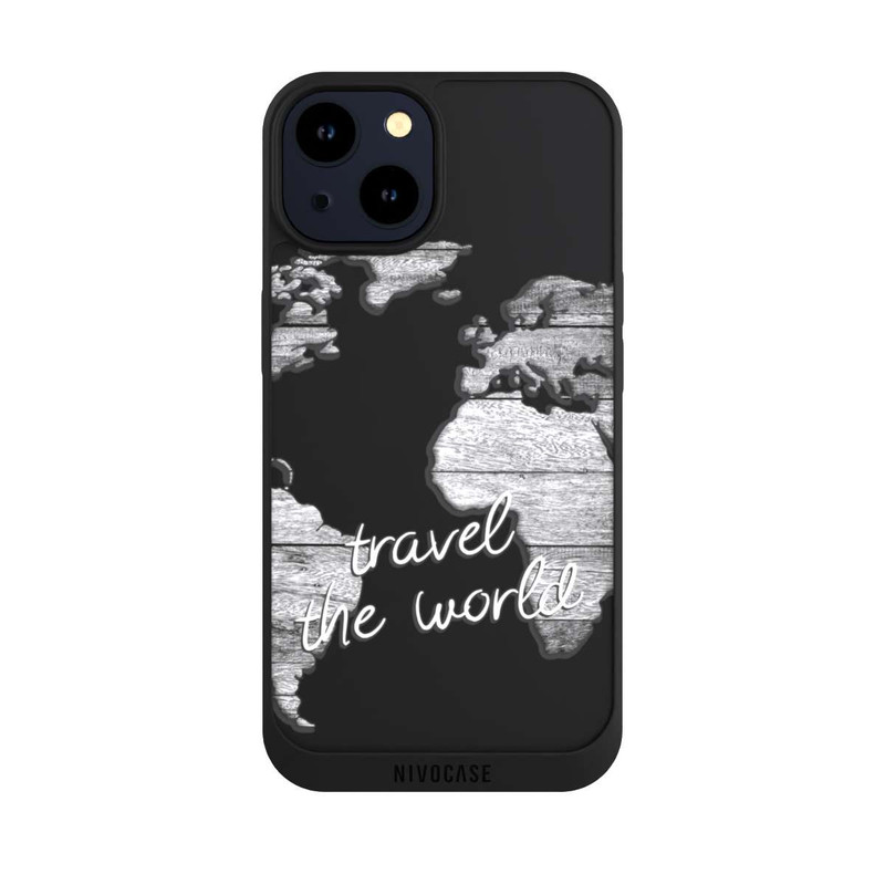 iPhone 14 NIVOpure Worldmap Wood Transparent