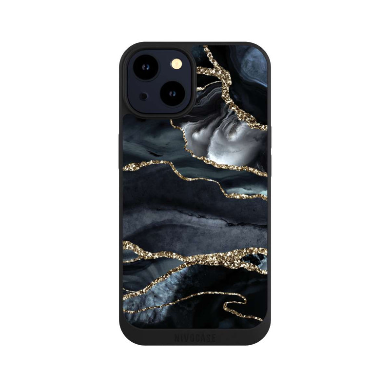 iPhone 14 NIVOpure Dunkler Marmor Gold Glitzerlook