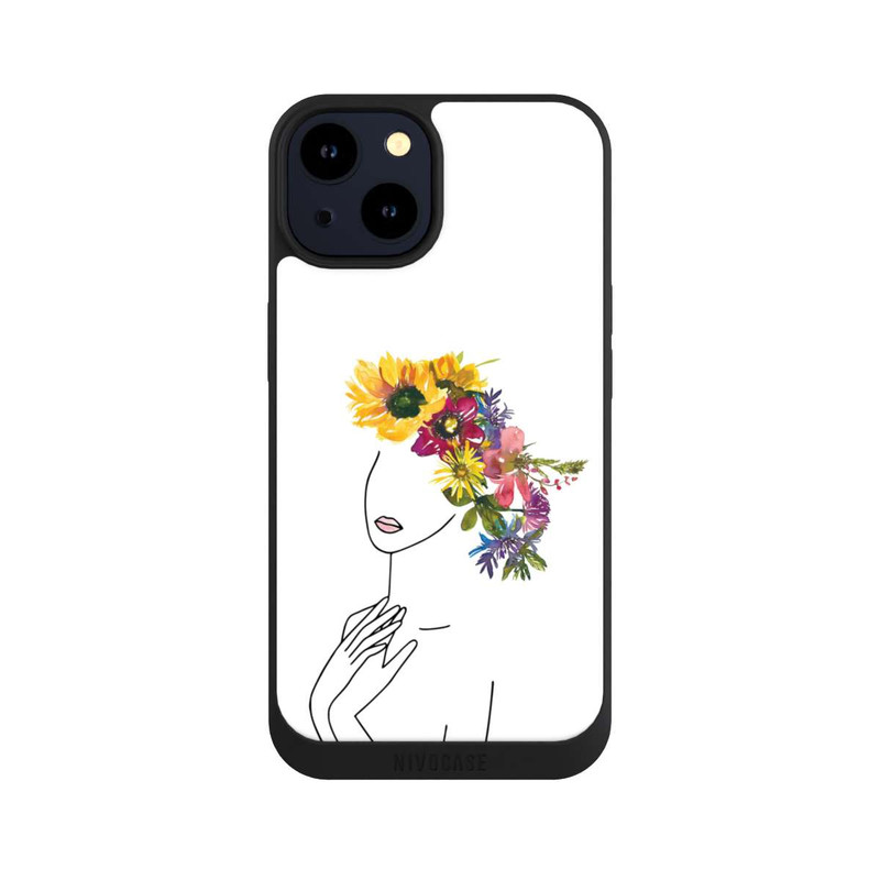 iPhone 14 NIVOpure Line Art femme et couronne de fleurs