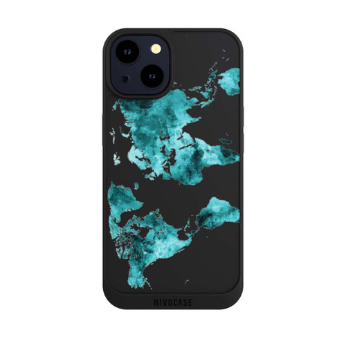 Apple iPhone 14 NIVOpure World Map Teal Transparent