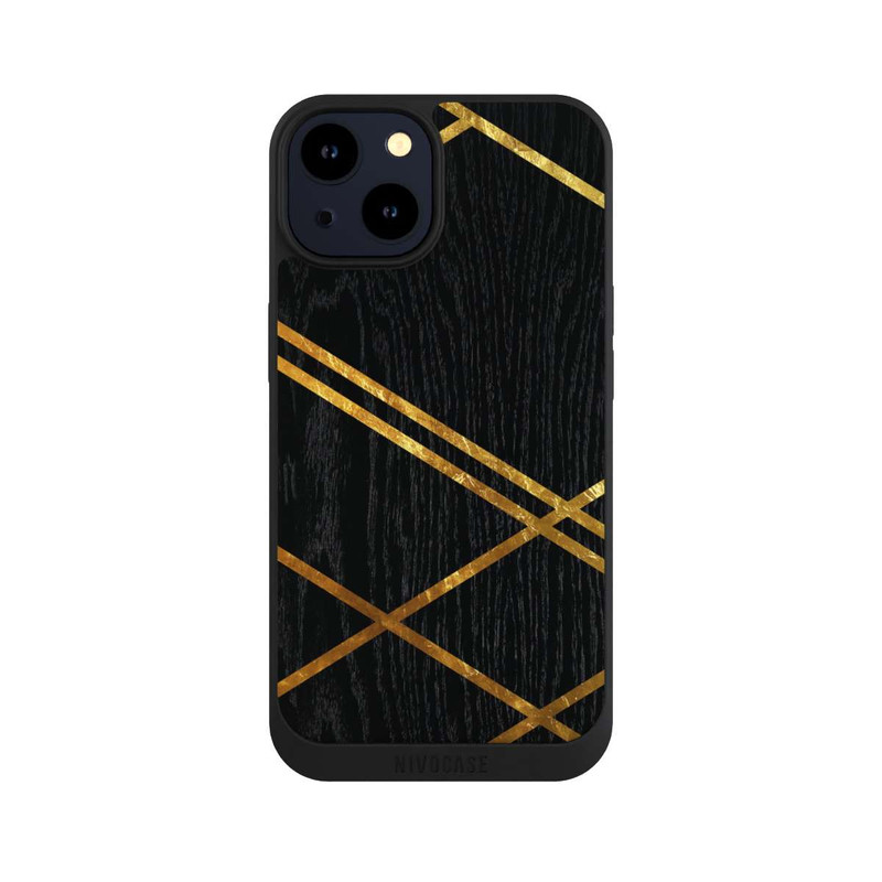 iPhone 14 NIVOpure Black Geometric Pattern Golden Stripes