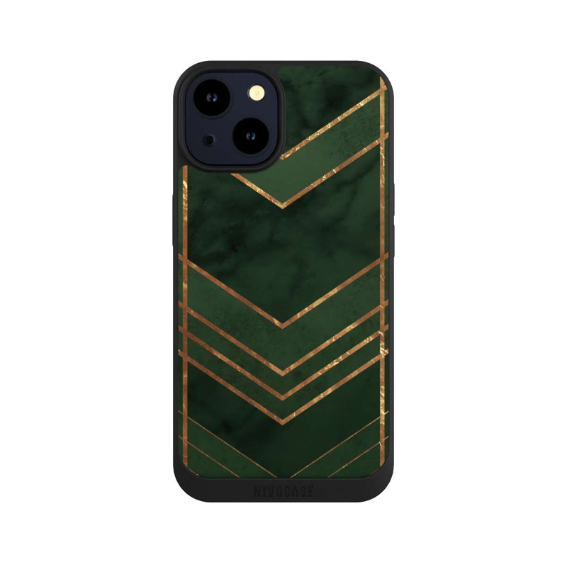 iPhone 14 NIVOpure Motif vert foncé rayures dorées