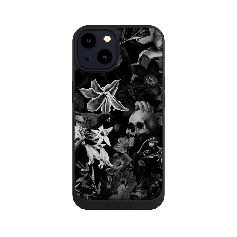 iPhone 14 NIVOpure Skulls and Flowers on Black Background