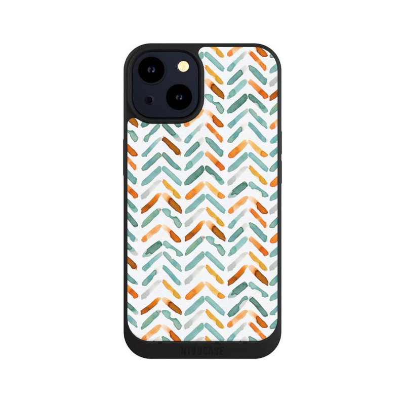 iPhone 14 NIVOpure Elegantes Herbstchevron Blau Orange