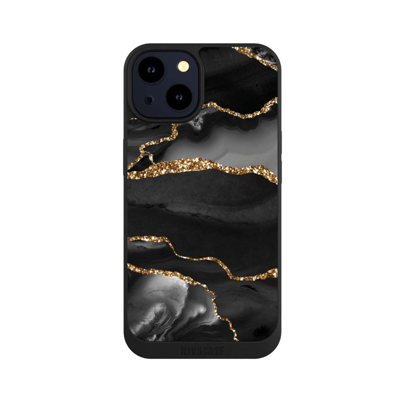 iPhone 14 NIVOpure Dunkle Marmorstreifen im Goldlook