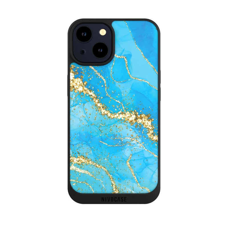 iPhone 14 NIVOpure Fond Turquoise & Or