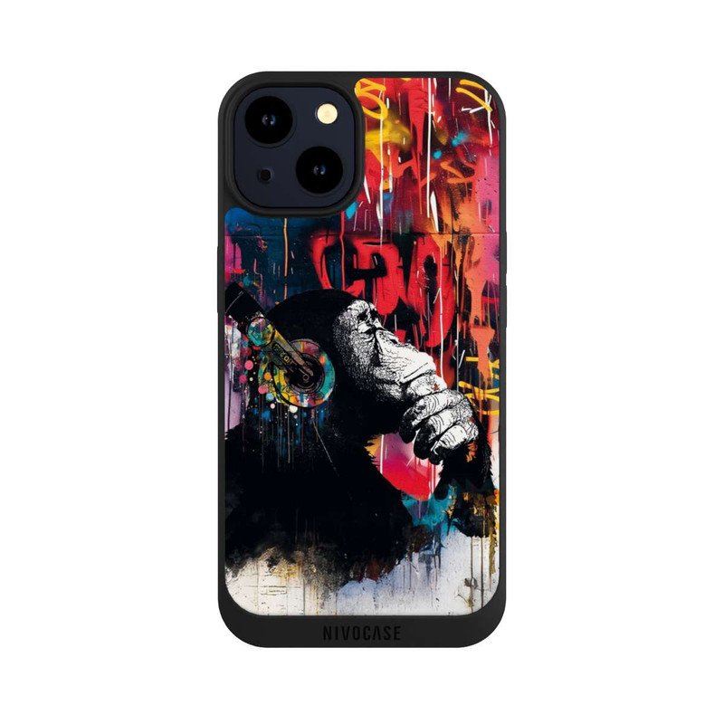 iPhone 14 NIVOpure Affe Stereo Kopfhörer Graffiti Street Art Blau