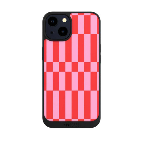 Apple iPhone 14 NIVOpure Checked Abstract Bold Coral Red and Pink Color Block