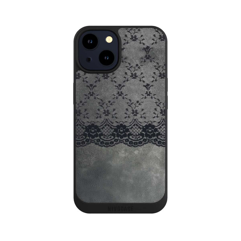 iPhone 14 NIVOpure Black Lace Pattern on a Grey Background