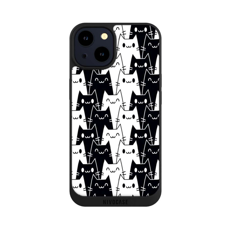iPhone 14 NIVOpure Katzentapete Schwarz Weiß