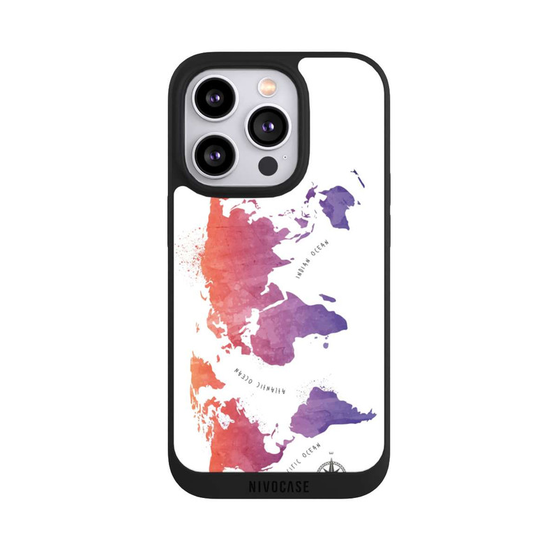 iPhone 14 Pro NIVOpure Carte du monde aquarelle blanche