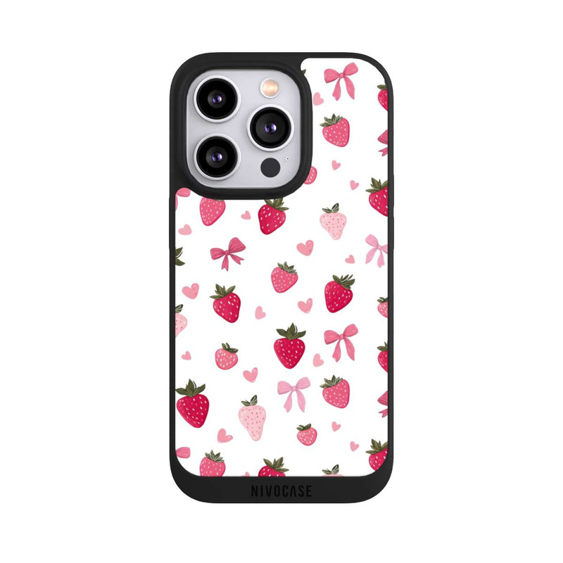iPhone 14 Pro NIVOpure Erdbeer Herz Schleifen Muster Pink
