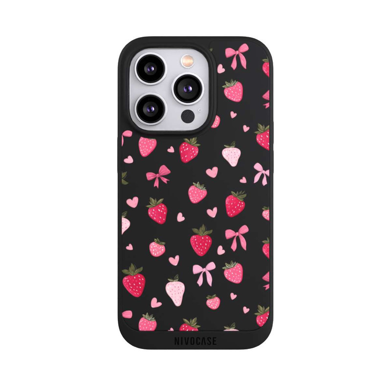 iPhone 14 Pro NIVOpure Strawberry Ribbon Pattern Pink Transparent