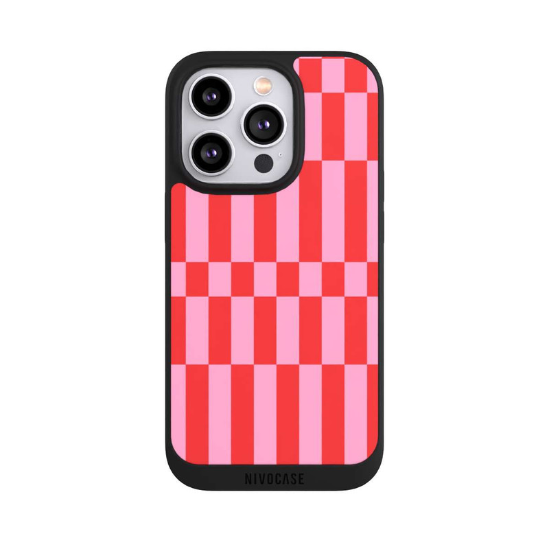 iPhone 14 Pro NIVOpure Checked Abstract Bold Coral Red and Pink Color Block
