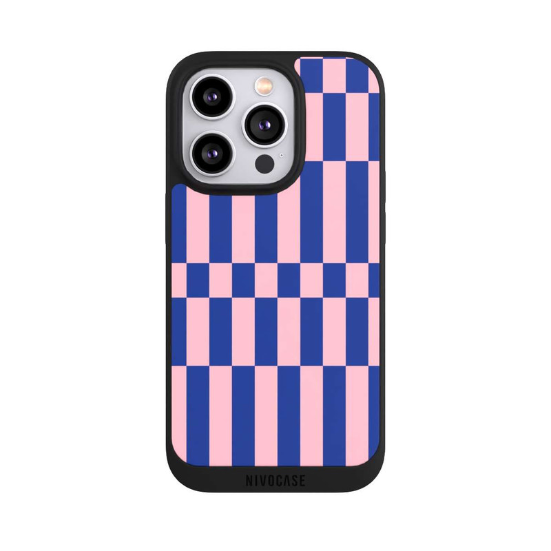 iPhone 14 Pro NIVOpure Checked Abstract Bold Electric Blue and Pink Color Block