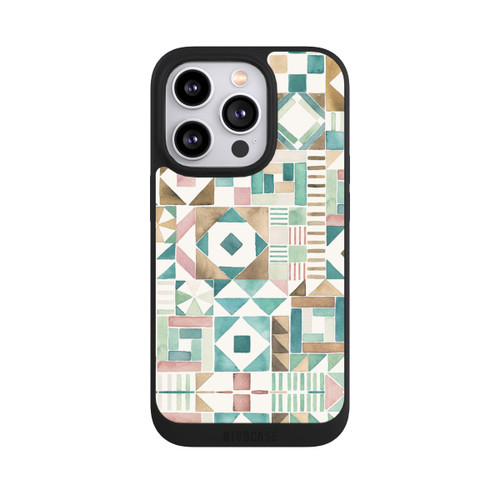 Apple iPhone 14 Pro NIVOpure Geometric Blocks Retro Vintage Patchwork Green