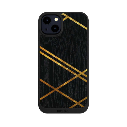 Apple iPhone 14 Plus NIVOpure Schwarzes geometrisches Muster Goldene Streifen