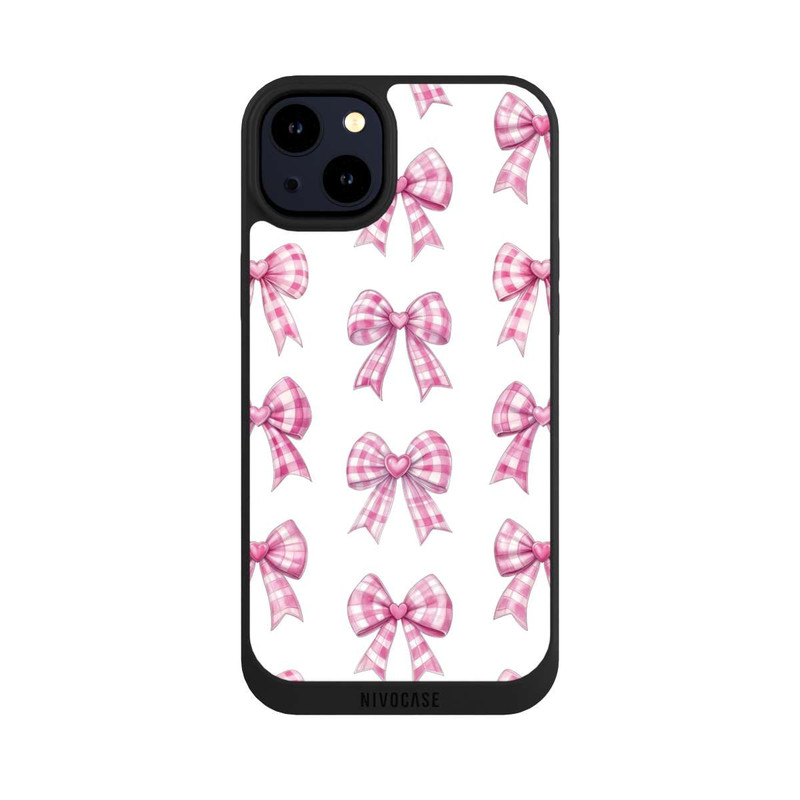 iPhone 14 Plus NIVOpure Pinke Gingham Herzen und Schleifen mit KI