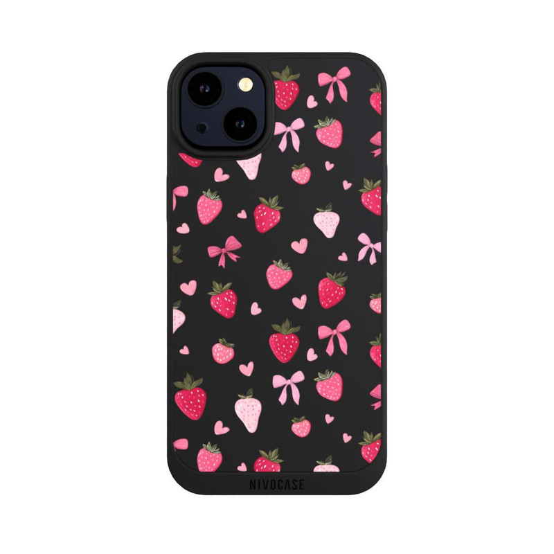 iPhone 14 Plus NIVOpure Strawberry Ribbon Pattern Pink Transparent