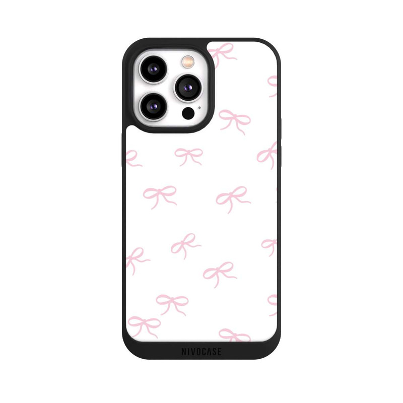 iPhone 14 Pro Max NIVOpure Schleifen Muster Rosa Weiß