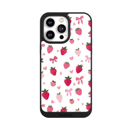 Apple iPhone 14 Pro Max NIVOpure Erdbeer Herz Schleifen Muster Pink