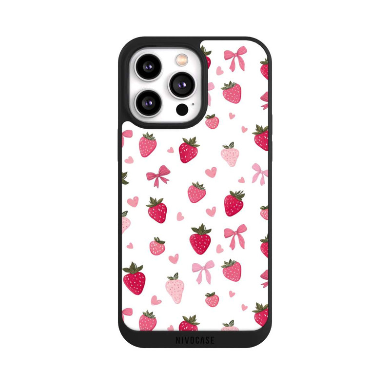 iPhone 14 Pro Max NIVOpure Erdbeer Herz Schleifen Muster Pink