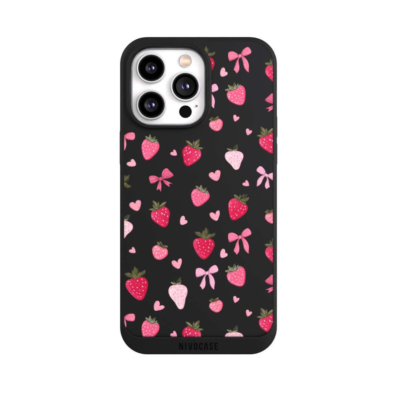 iPhone 14 Pro Max NIVOpure Erdbeer Herz Schleifen Pink Muster Transparent