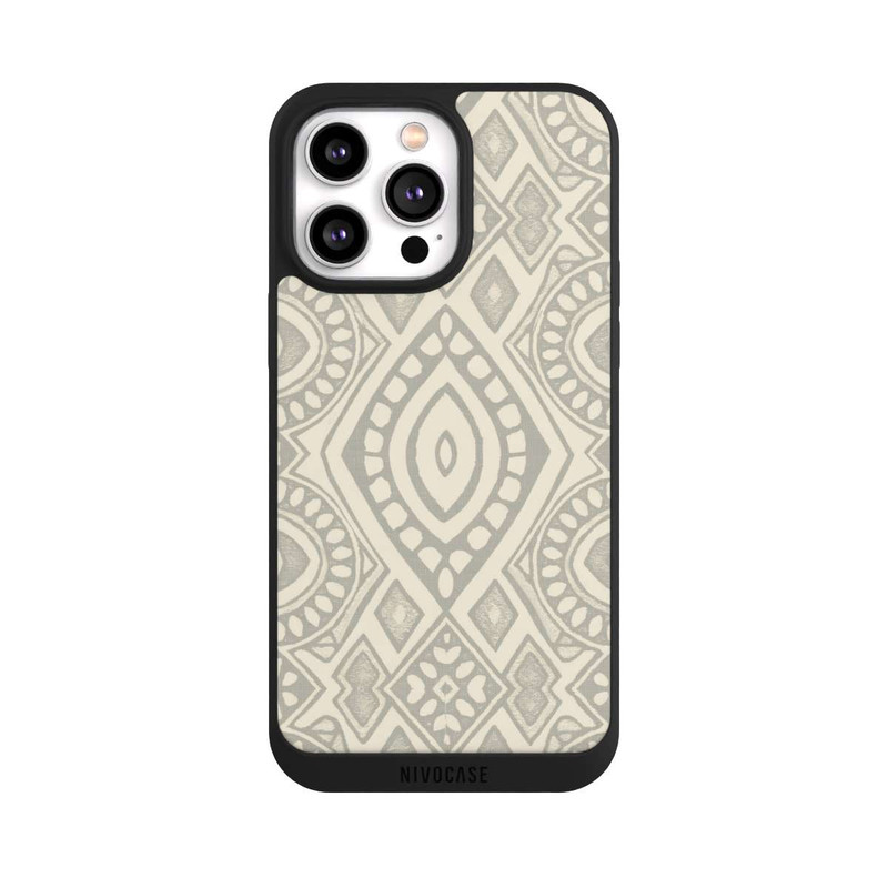 iPhone 14 Pro Max NIVOpure Boho Geometric Mosaic Pattern Neutral Grey and Beige