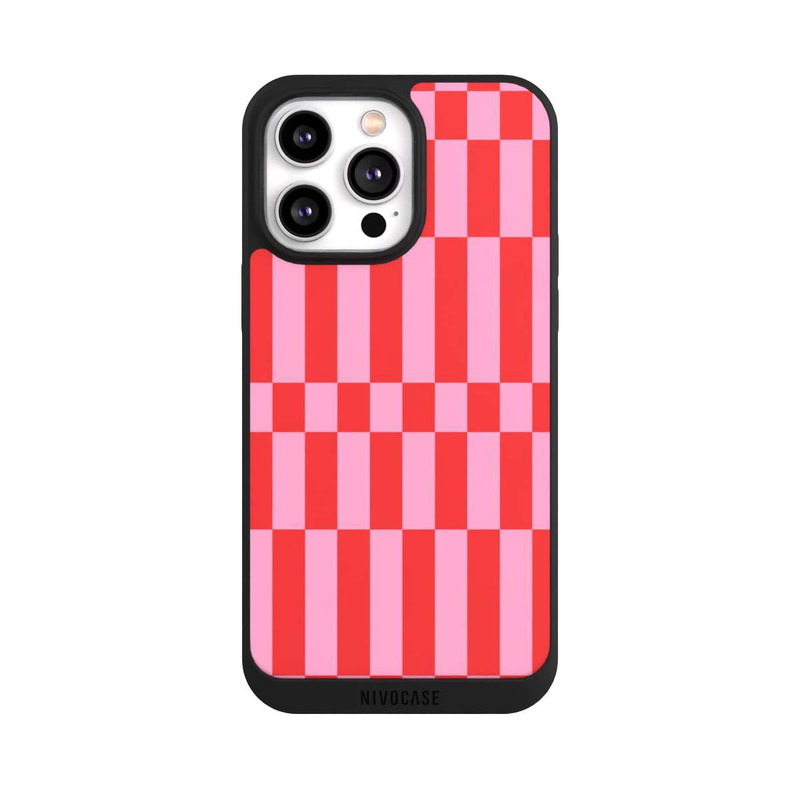 iPhone 14 Pro Max NIVOpure Checked Abstract Bold Coral Red and Pink Color Block