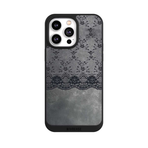 Apple iPhone 14 Pro Max NIVOpure Schwarzes Spitzenmuster auf grauem Hintergrund