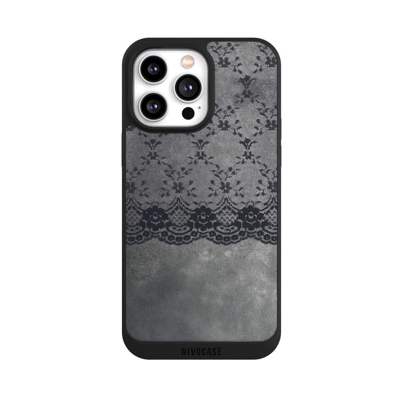 iPhone 14 Pro Max NIVOpure Motif de Dentelle Noire sur fond gris