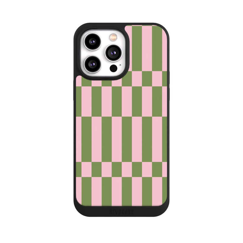 iPhone 14 Pro Max NIVOpure Thème à Carreaux Sauge et Rose