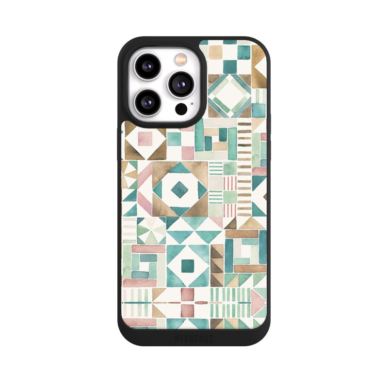 iPhone 14 Pro Max NIVOpure Geometric Blocks Retro Vintage Patchwork Green