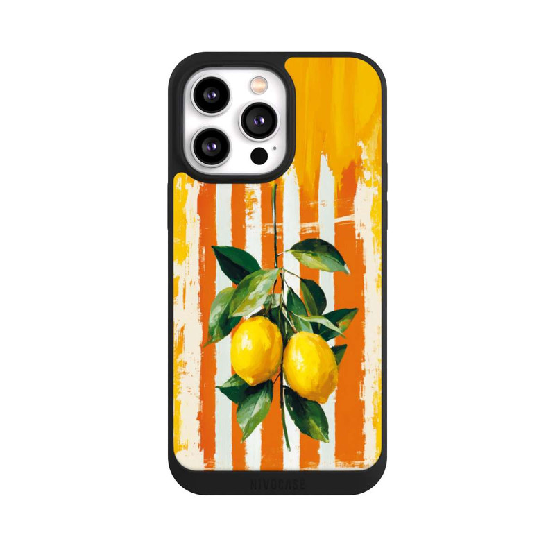 iPhone 14 Pro Max NIVOpure Zitronen auf gestreiftem Hintergrund Sommer mit KI