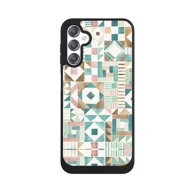 Galaxy A14 5G NIVOpure Geometric Blocks Retro Vintage Patchwork Green