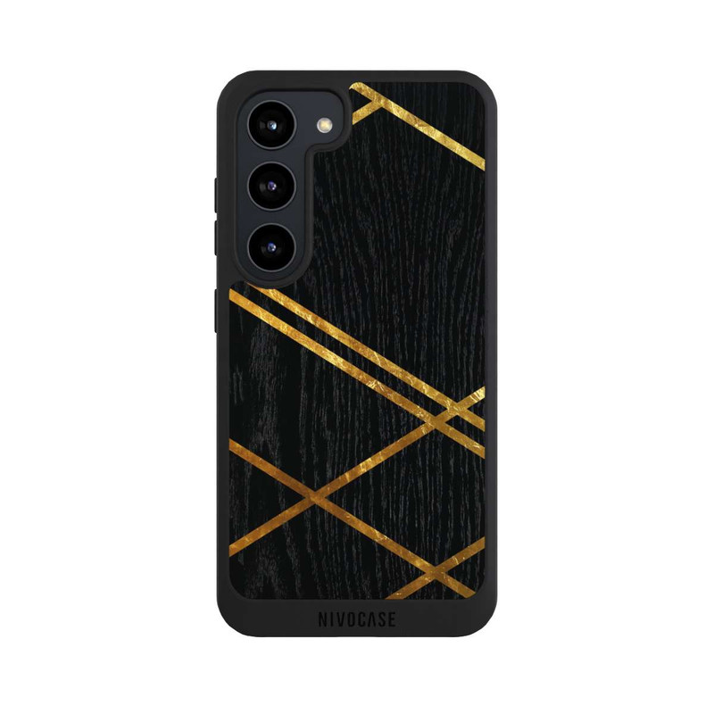 Galaxy S23 NIVOpure Noir Motif géométrique Rayures dorées