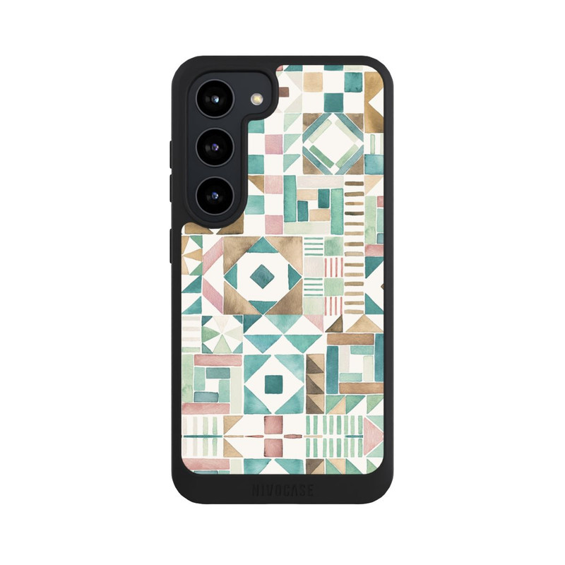 Galaxy S23 NIVOpure Geometric Blocks Retro Vintage Patchwork Green