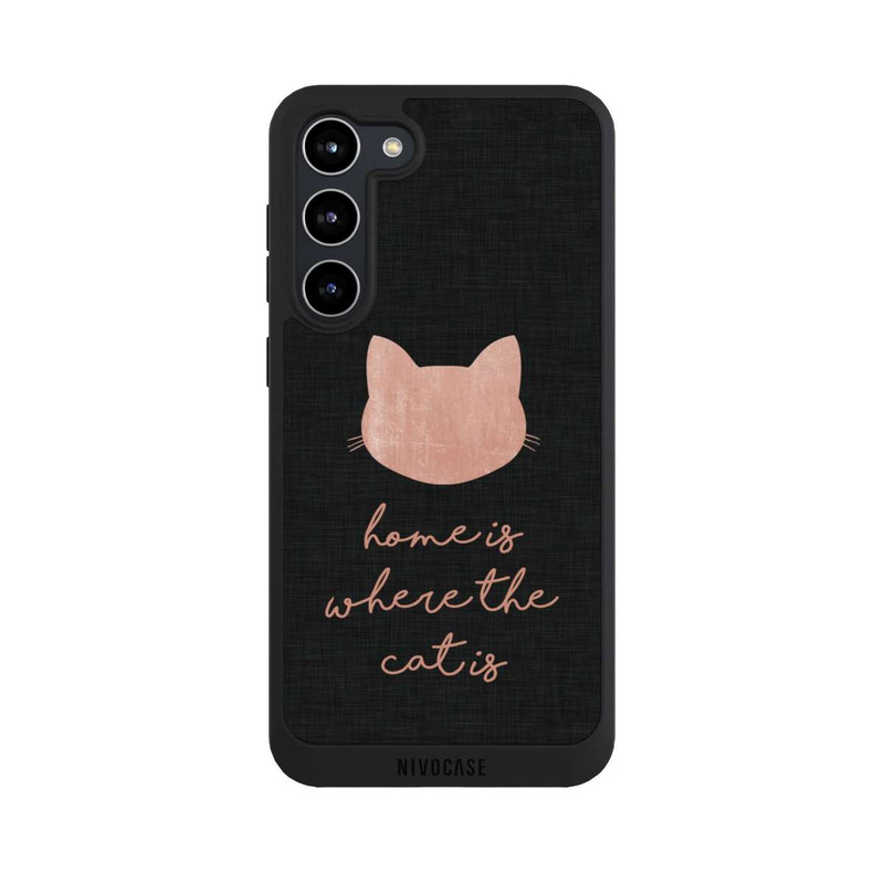 Galaxy S23 + NIVOpure Home Is Where The Cat Is - Rosa auf Schwarz 