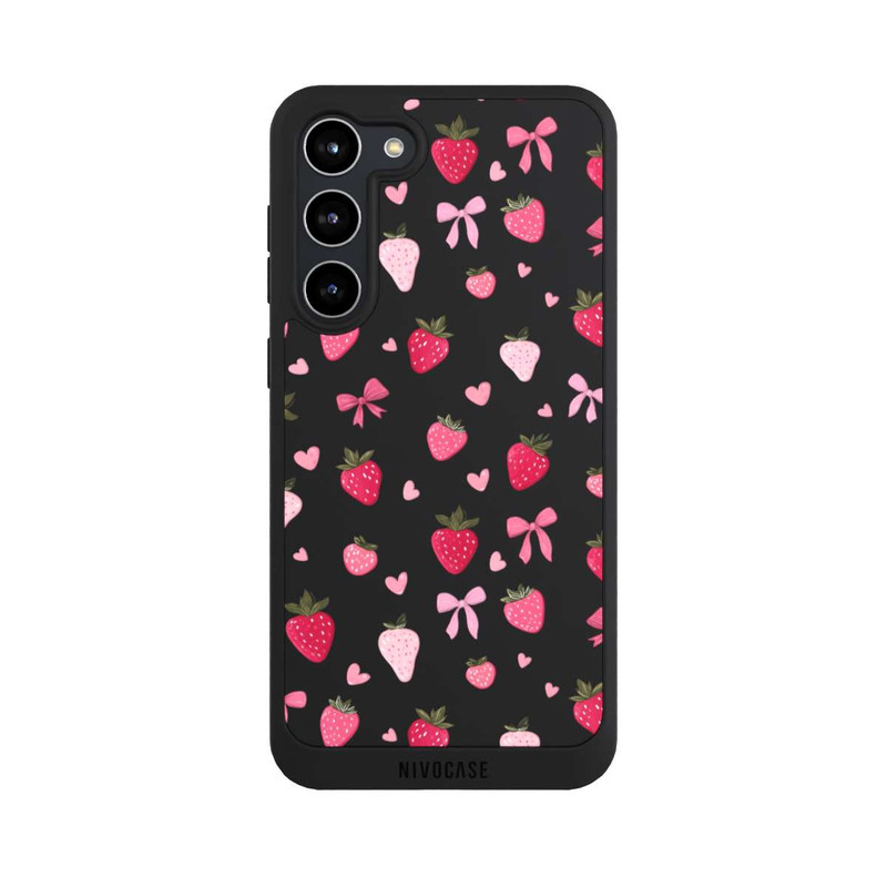 Galaxy S23 + NIVOpure Strawberry Ribbon Pattern Pink Transparent